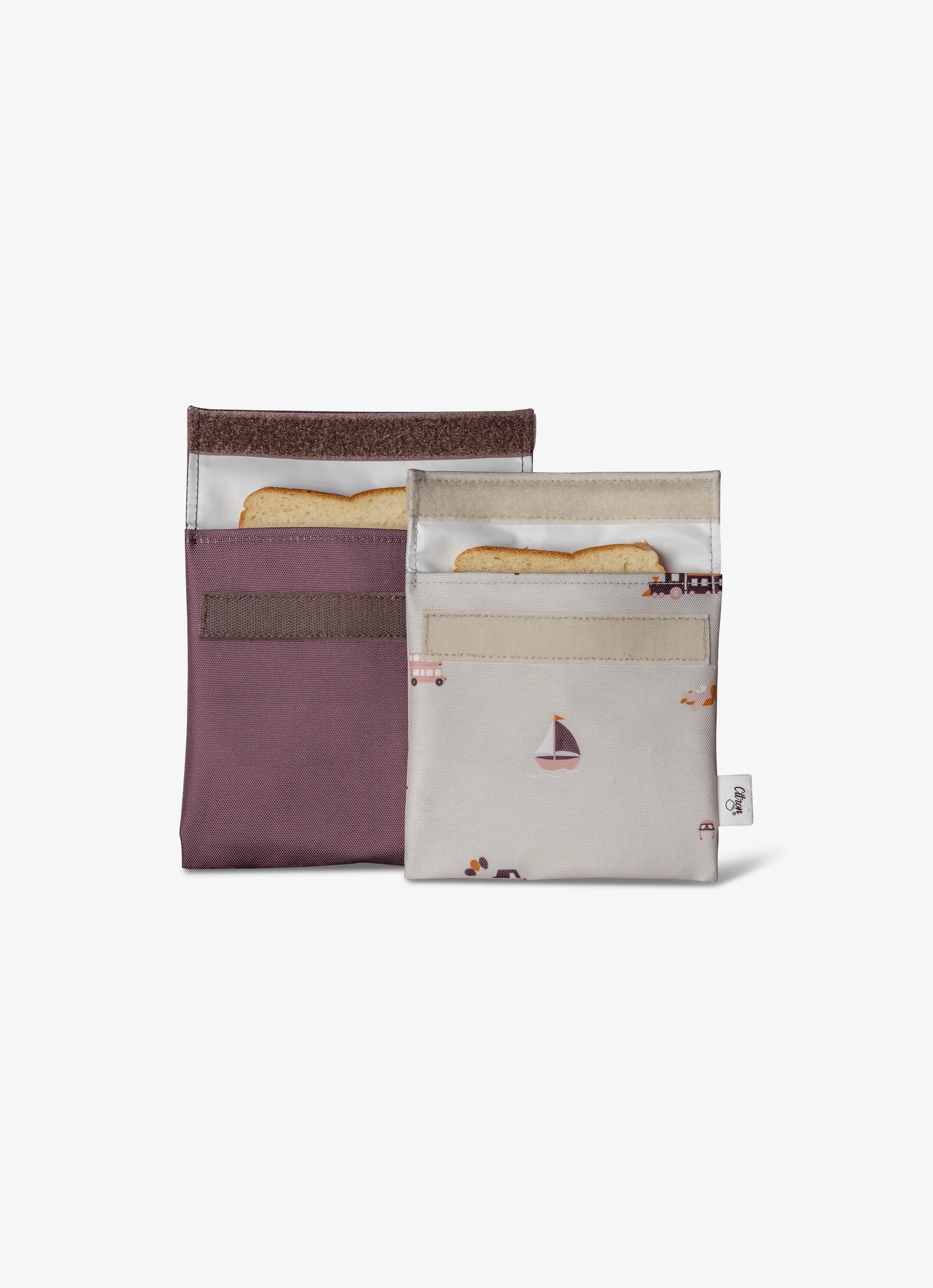 Two Reusable Sandwich Bags - Vehicles/Plum